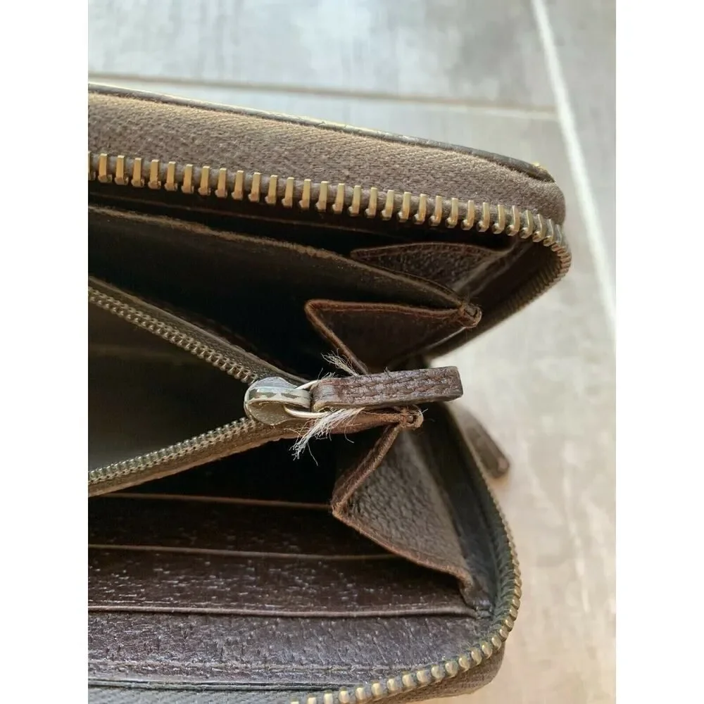 GUCCI GG Canvas Leather Zip Around Long Clutch Wallet Brown Designer - Picture 9 of 12